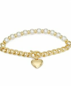Nine West Gold Tone Heart Stretch Bracelet