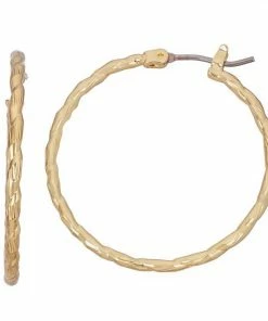 Nine West Gold Tone Twisted Textured Hoop Earrings