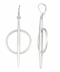 Nine West Silver Tone Metalstick Orbital Earrings