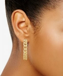Nine West Gold Tone Large Chain Link Hoop Earrings