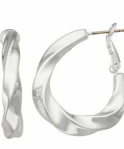 Nine West Silver Tone Twisted Hoop Earrings