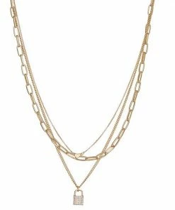 Nine West 3 Row Pave Padlock Necklace