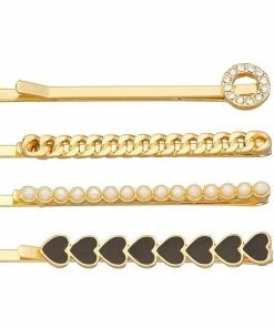 Nine West Gold Tone Heart And Simulated Pearl Bobby Pin Set