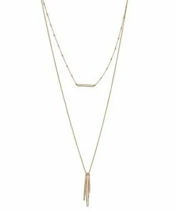 Nine West Gold Tone Stick Pendant & Bar Layered Necklace