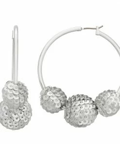 Nine West Sequins Disco Hoop Earrings Silver Tone -Nine West Shop unnamed file 5152