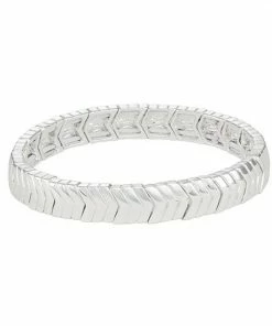Nine West Silver Tone Chevron Stretch Bracelet