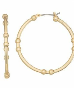 Nine West Gold Tone Ball Click It Hoop Earrings
