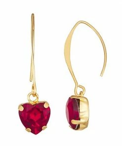 Nine West Gold Tone Red Crystal Heart Drop Earrings