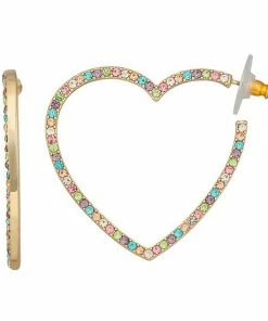 Nine West Post Pave Heart Hoop Earrings