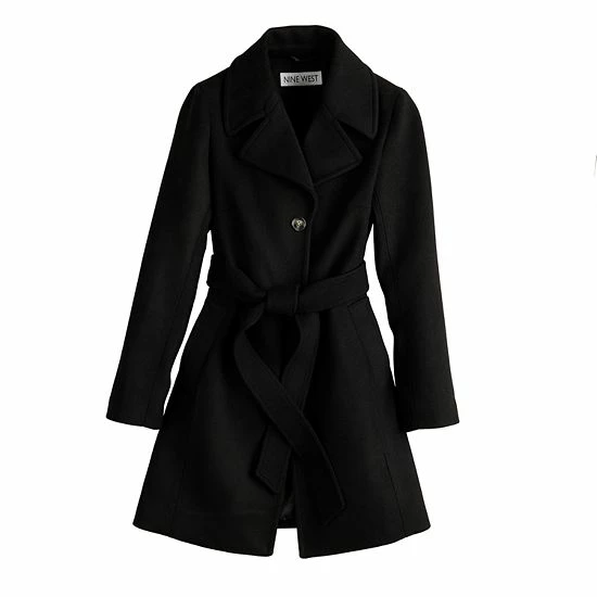 Women's Nine West Belted Trench Coat Black 3 Women's Nine West Belted Trench Coat Black - Image 3
