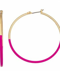 Nine West Gold Tone And Pink Large Hoop Earrings