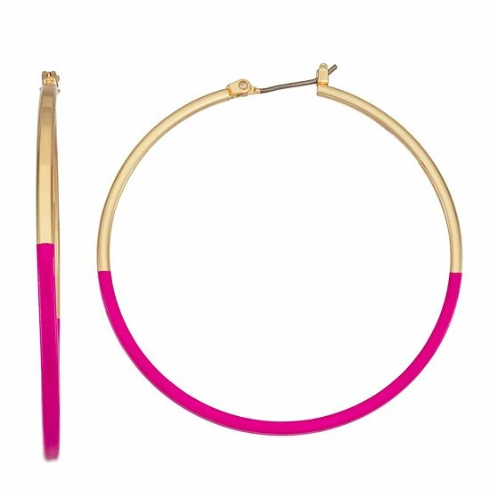 Nine West Gold Tone And Pink Large Hoop Earrings 1 Nine West Gold Tone And Pink Large Hoop Earrings