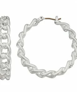 Nine West Silver Tone Chain Link Hoop Earrings