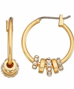 Nine West Gold Tone Rondelle Hoop Earrings