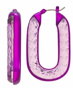 Nine West Purple Crystal Faceted Oval Hoop Earrings