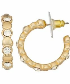 Nine West Gold Tone Stone Hoop Earrings