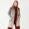 Plus Size Nine West Jacquard Sweater Car Coat Taupe Cheetah