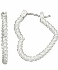 Nine West Silver Tone Twisted Heart Hoop Earrings