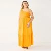 Plus Size Nine West One-Shoulder Smocked Maxi Dress Abstract Fronds