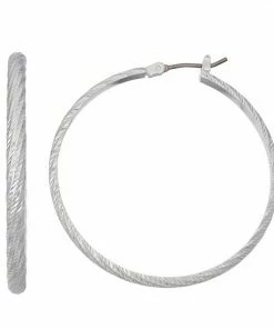 Nine West Textured Silver Tone Twist Hoop Earrings