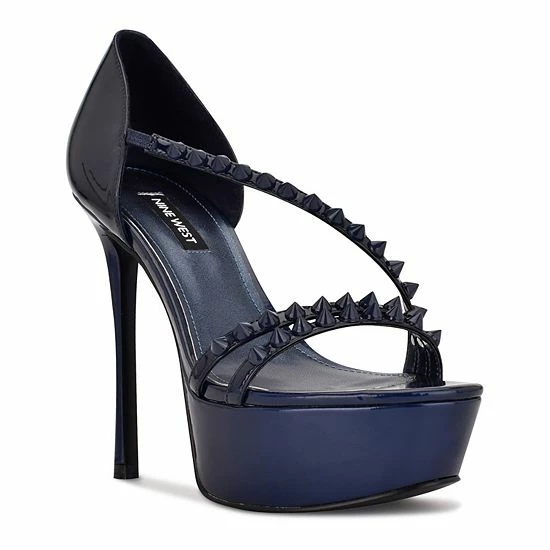 Nine West Fabla Women's Studded Dress Sandals Dark Blue Patent 2 Nine West Fabla Women's Studded Dress Sandals Dark Blue Patent - Image 2