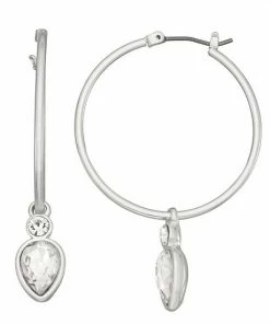 Nine West Silver Tone Click It Hoop Earrings