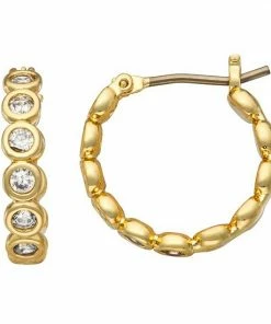 Nine West Gold Tone Simulated Crystal Hoop Earrings