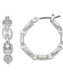 Nine West Chain Link Click It Hoop Earrings
