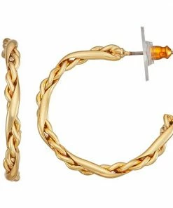 Nine West Gold Tone Twisted Post Loop Hoop Earrings