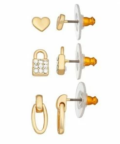 Nine West Gold Tone Pave Earring Set