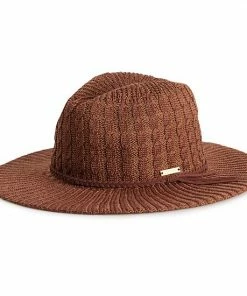 Women's Nine West Cable Knit Packable Panama Hat Chocolate
