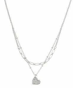 Nine West Pave Heart Multirow Necklace