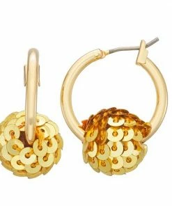 Nine West Sequins Disco Huggie Earrings Green