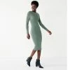 Women's Nine West Long Sleeve Crewneck Dress Signature Green