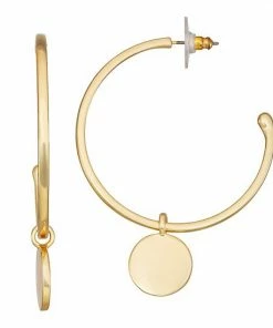 Nine West Gold Tone Circle Drop Hoop Earrings