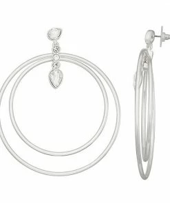Nine West Silver Tone Simulated Crystal Orbital Earrings