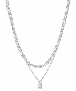 Women's Nine West Silver Tone Metal Dog Tag Chain Necklace