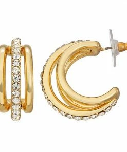 Nine West Gold Tone Triple Ring Hoop Earrings