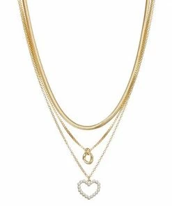 Nine West Gold Tone 3 Row Heart Necklace