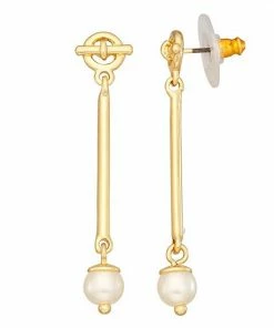Nine West Gold Tone Simulated Pearl Linear Drop Earrings