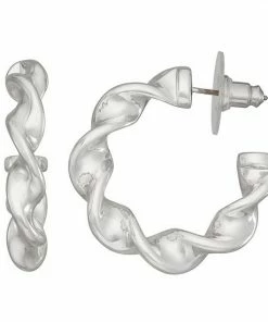 Nine West Silver Tone Twisted Hoop Earrings