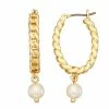 Nine West Gold Tone Simulated Pearl Link Chain Hoop Earrings