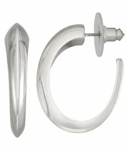 Nine West Silver Tone Curved C-Hoop Earrings