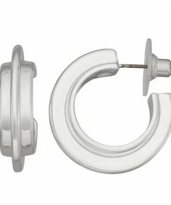 Nine West Silver Tone Ridged Hoop Earrings