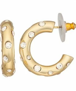 Nine West Gold Tone Crystal C-Hoop Earrings