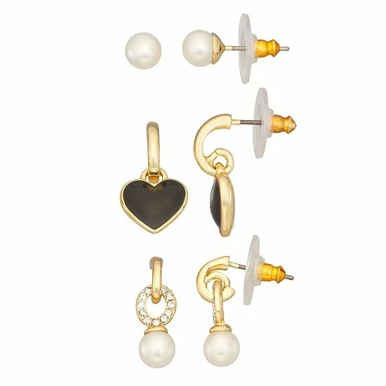 Nine West Gold Tone Simulated Pearl & Heart Drop Earrings Trio Set 1 Nine West Gold Tone Simulated Pearl & Heart Drop Earrings Trio Set