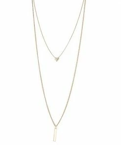 Nine West Gold Tone 2 Row Bar Pendant Necklace
