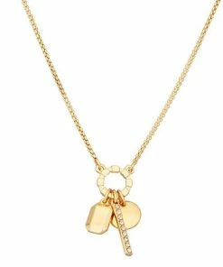 Nine West Gold Tone Simulated Crystal Charm Necklace