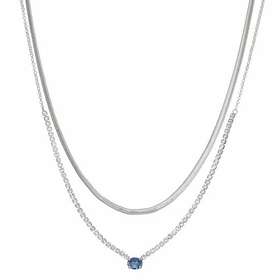 Nine West Two Layer Oval Gem Simulated Crystal Necklace 1 Nine West Two Layer Oval Gem Simulated Crystal Necklace