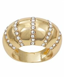 Nine West Gold Tone Simulated Crystal Domed Ring